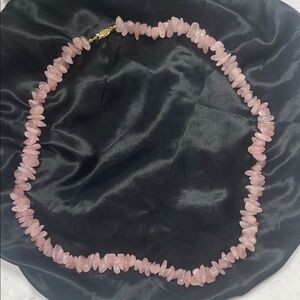 LONG Rose Quartz Chip Bead Necklace – 33” Handcrafted Statement Jewelry